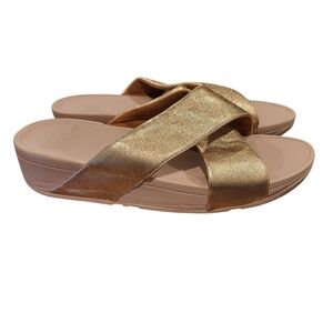 FitFlop Lulu Cross Slide Sandals Rose Gold Size 10